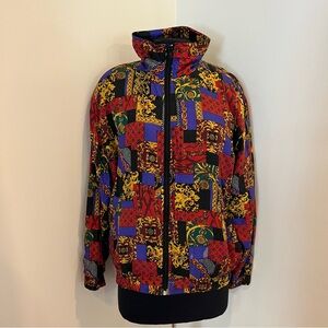 Vintage Signature Women’s Patchwork Silk Bomber Jacket Zip-Up Medium